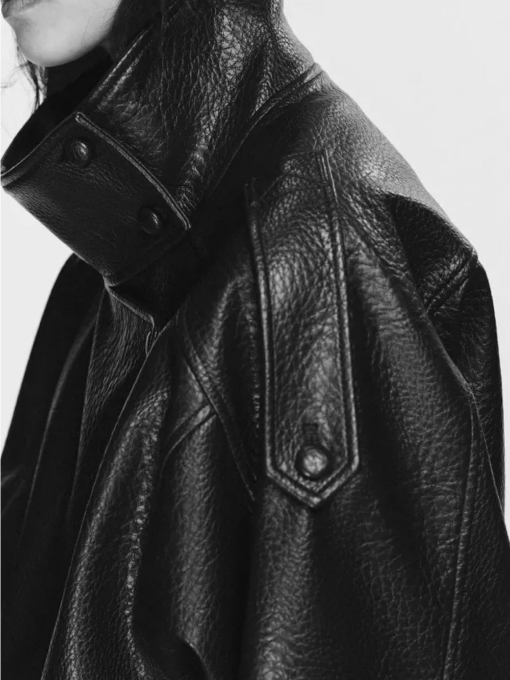 Zara Black Leather Bomber Jacket with Utility Pockets NWOT - Picture 3 of 9